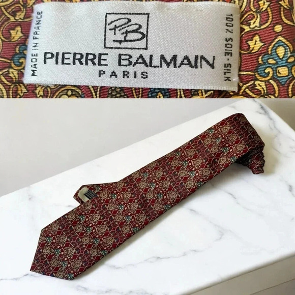 Pierre Balmain Other - Pierre Balmain PARIS Made in France 100% Silk Burgundy Geometric Motif Neck Tie
